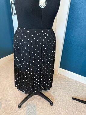 Maison Jules Black and White Polka Dot Pleated Midi Skirt